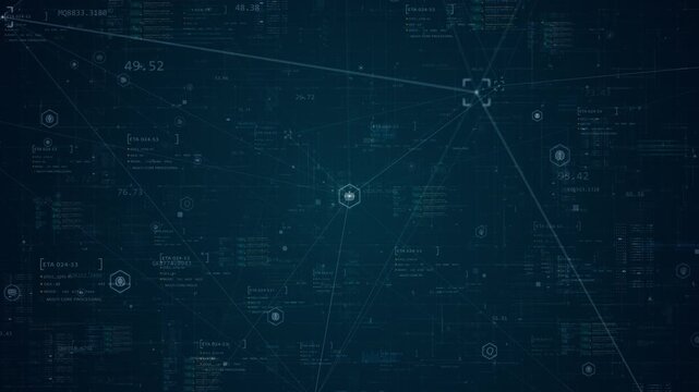 Motion graphic of artificial intelligence icon in an AI technology network with machine learning and automation visuals, designed for software innovation, analytics, and future tech branding.