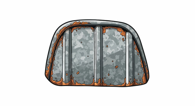 A stylized, textured metal dome with prominent rust and corrosion effects