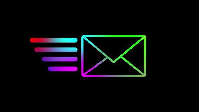 Secure Email Encryption Icon on black Background, A glowing digital envelope with a warning symbol highlights an email security 4k .