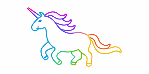 Colorful outline of a unicorn running with a rainbow mane and tail © Mamata