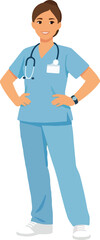 Fototapeta premium Nurse With Stethoscope Flat Illustration