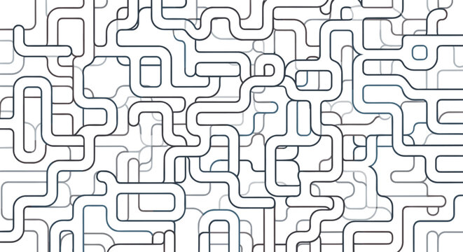 Complex abstract pattern of interconnected white lines on a gray background creating a maze or network design.