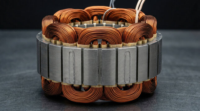 Copper Wire Windings on Electric Motor Stator Component for Green Energy