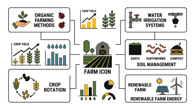 A flowchart showing different types of organic farming methods