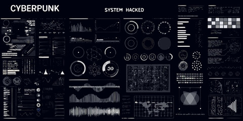Fototapeta premium Complex cyberpunk interface with data streams and a human silhouette