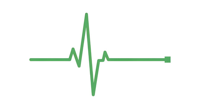 Green heartbeat line with a flatline ending on a white background
