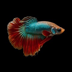 Fototapeta premium Colorful Siamese Fighting Fish (Betta Fish) Isolated on Black Background