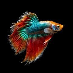 Fototapeta premium Colorful Siamese Fighting Fish (Betta Fish) Isolated on Black Background