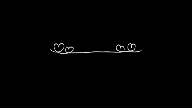 Hand-drawn heart line dividers and ornaments set, 6 items bundle, seamless loop with alpha channel