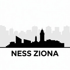 Obraz premium Ness Ziona Israel Skyline Silhouette Vector – Central Israel Urban District Cityscape Illustration
