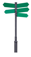 Obraz premium Sign post showing multiple directions in a public area during the day isolated on transparent background, PNG file