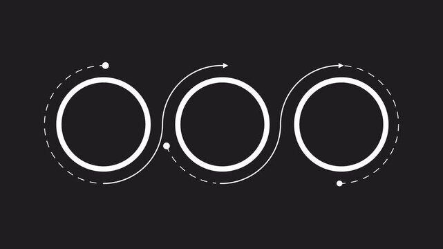 3 steps animation of a circle chain timeline. Suitable for presentations, infographics, social media posts, and website design elements. A modern visual representation.