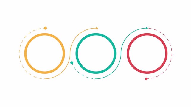 3 steps animation of a circle chain timeline. Suitable for presentations, infographics, social media posts, and website design elements. A modern visual representation.