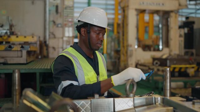 Technician's Precision: A skilled technician, clad in safety attire, meticulously examines equipment within a bustling industrial setting, showcasing a commitment to quality and precision.