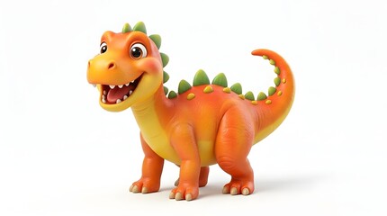 Fototapeta premium Colorful cartoon dinosaur with a cheerful expression on white background