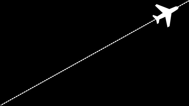 Airplane line path animation, air plane flight route with start point, Airplane Running on Dash Track with black Background,with 4k video animation.