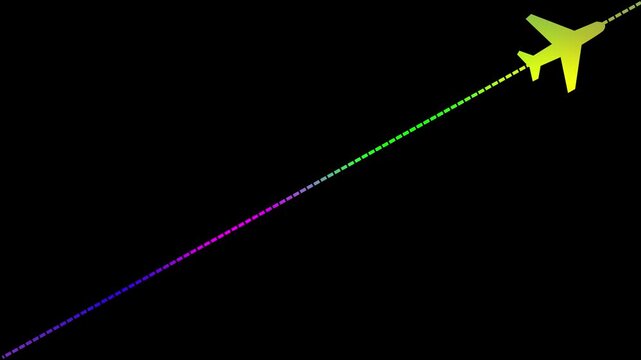 Airplane line path animation, air plane flight route with start point, Airplane Running on Dash Track with black Background,with 4k video animation.