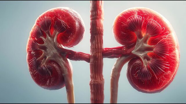 Detailed Human Kidney Cross Section 3D Medical Illustration Showing Renal Anatomy Nephron Structure and Urinary System Organs Healthcare Concept