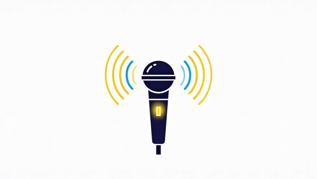 Animated Microphone Icon with Sound Waves Pulsating.