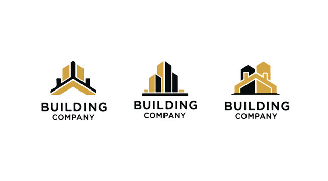 Building company logo set in modern minimalist style with golden color on white background for corporate branding