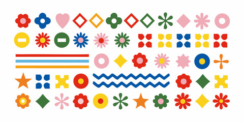 Obraz premium Colorful collection of abstract geometric shapes and floral motifs