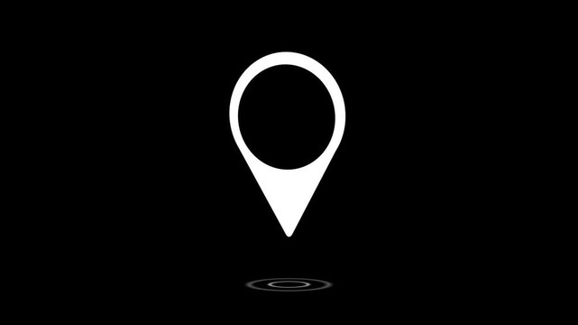 black and white marker map icon with alpha channel animation on a black background,with 4k video animation.