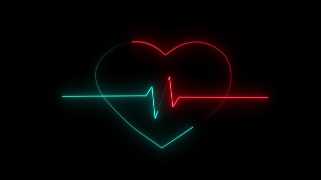Animation icon of a broken red heart 4k on black background. Broken heart animation. Concept of unrequited love broken heart neon sign animation Neon broken heart.