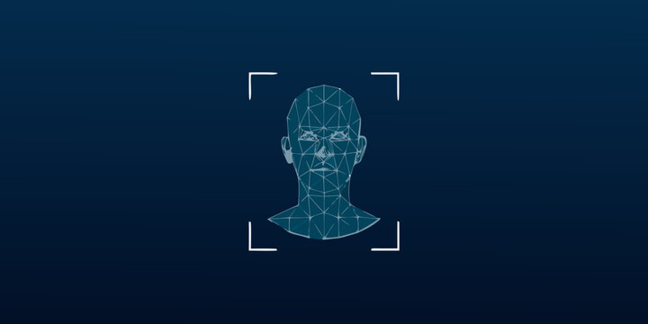 Geometric polygonal face within a frame modern digital art silhouette