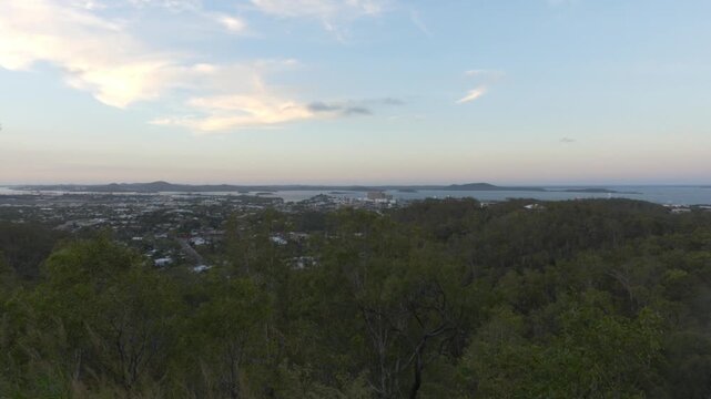 Gladstone Australia barney point skyline harbour at sunset west, central 4k