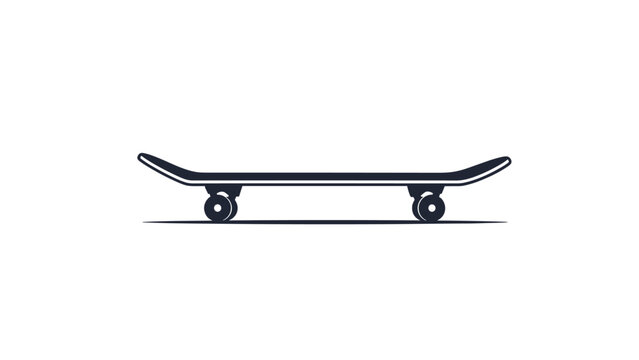 Minimalist side profile illustration of a classic black and white skateboard isolated on a clean white background for street sport design.