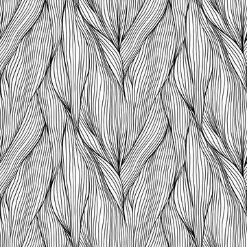 Black and White Abstract Waves Vertical Weaving Braid Plait or Water Line Art Background Vector Seamless Pattern for Wallpaper Textures