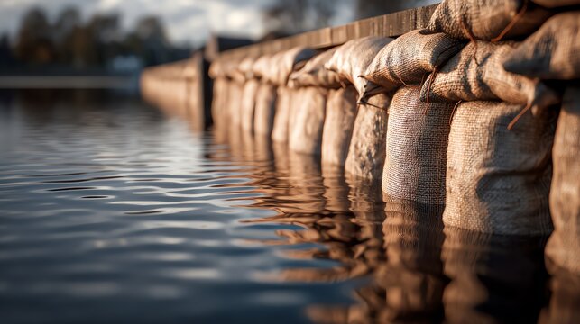 Flood barrier protection along water edge.