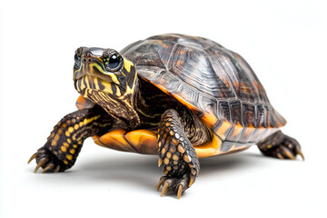 Obraz premium Small water turtle walking side profile isolated on white background