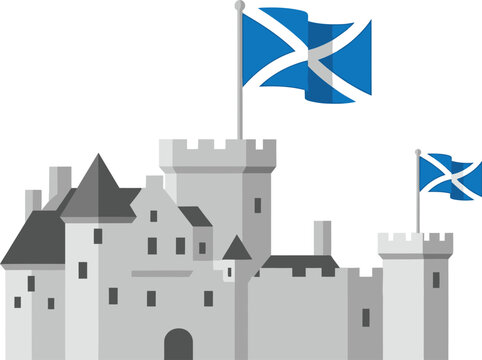 Scottish flag and castle illustration isolated on transparent background