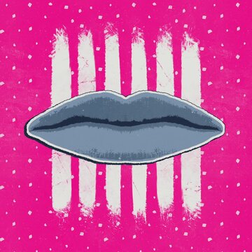 Stylized Lips on Pink Textured Background Pop Art Illustration