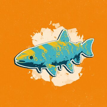 Loop Stylized Trout Fish Illustration in Retro Pop Art Style on Orange Background