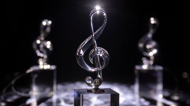Glass music note symbols (treble clefs).  Clear glass treble clef hanging decoration for home decor, gift for music lovers. 