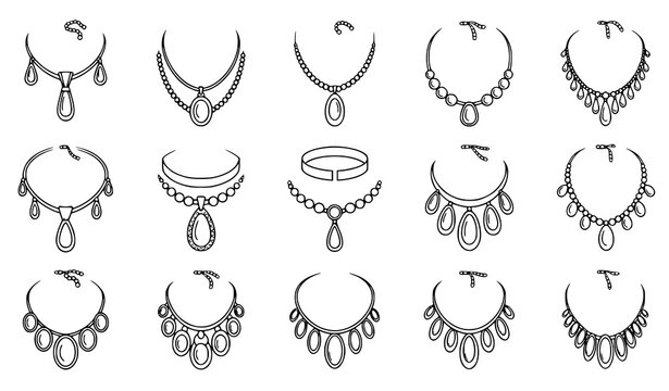 Outline jewelry and necklace icon vector set &ndash; fashion and accessories illustration