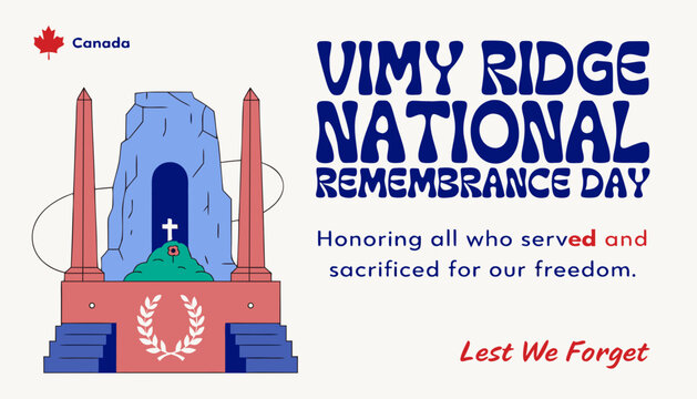 Vimy Ridge National Remembrance Day greetings in Canada vector