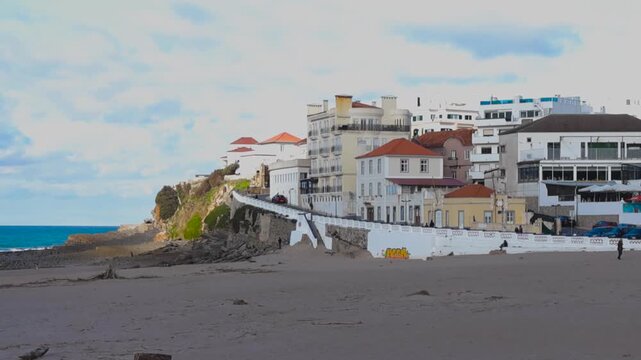 Scenic View of Praia das Macas Town and Beach in Portugal