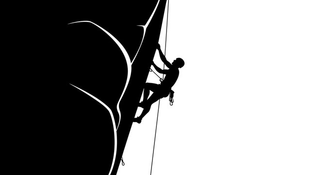 Abstract Silhouette Of A Climber Ascending A Vertical Rock Face