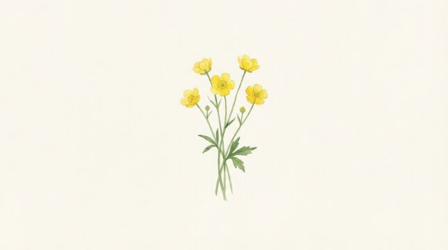 Pastel Floral Composition with Small Flowers, Minimalist Style Botanical Illustration, Fresh Soft Watercolor Art Background