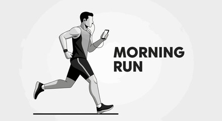 Fototapeta premium Active Man Engaged In A Morning Jog With Music And Smartwatch
