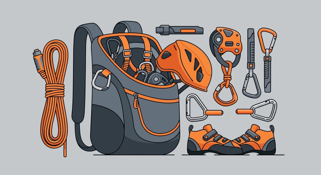 Adventure Gear Essentials Ready For Outdoor Exploration And Climbing Expeditions