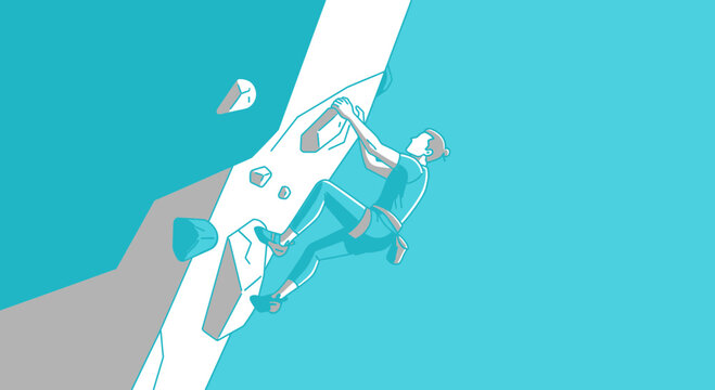 Adventurous Climber Ascends Steep Rock Face Vector Art