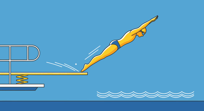 Athlete Leaping From Springboard Into Pool