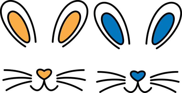 Whimsical cat face with contrasting colored ears and noses