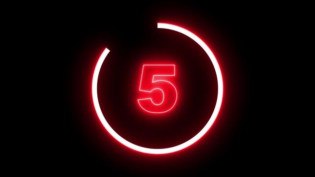 Neon Circle countdown timer animation from 35 to 0 second animation on black background with alpha channel, 35 seconds countdown timer. Neon bright glowing countdown timer from 35 to 0 seconds.