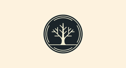 Fototapeta premium Elegant Tree Silhouette Inside a Circular Frame on Cream Background.