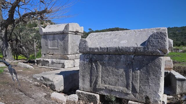 Ancient Lycian sarcophagus tombs in Patara, Turkey